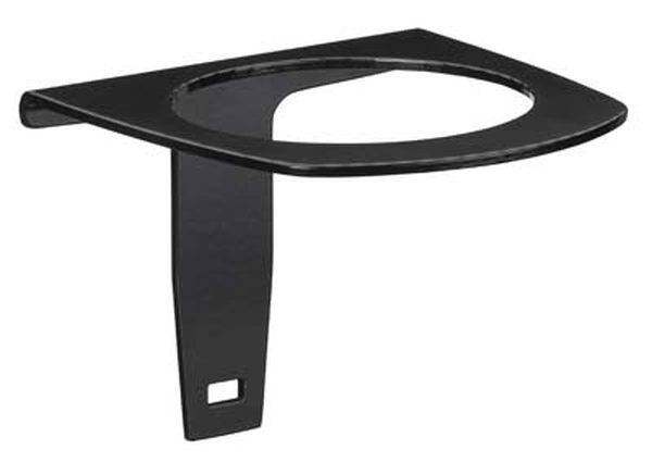 Schwarzer Metallhalter mit kreisförmiger Öffnung, geeignet zur Wandmontage.