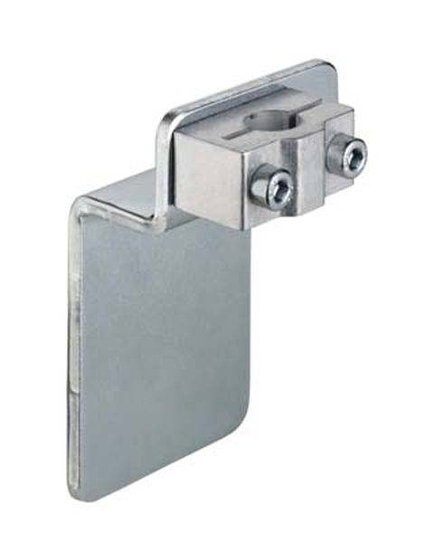 Metallischer Halterungsclip mit zwei Schrauben, geeignet für die Befestigung an flachen Oberflächen.