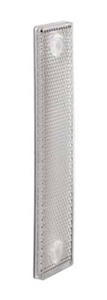 Längliches, rechteckiges, reflektierendes Objekt mit vielen kleinen runden Erhebungen, ähnlich einem Reflektorstreifen.