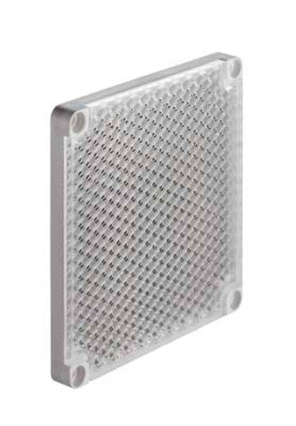 Reflektorplatte, quadratisch, transparent, mit Gitterstruktur und abgerundeten Ecken, zur Verbesserung der Sichtbarkeit an Geräten.