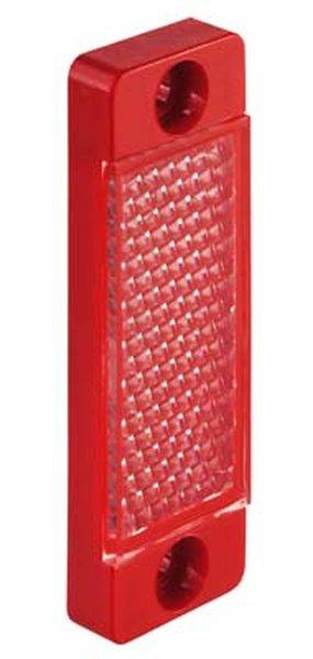 Rotes, rechteckiges Rückstrahler mit Wabenmuster, wird häufig an Fahrzeugen zur Erhöhung der Sichtbarkeit bei Dunkelheit verwendet.