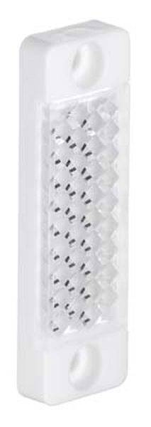 Ein rechteckiger, weißer Reflektor mit zwei Befestigungslöchern, und einer strukturierten vorderen Fläche zur Lichtreflexion.