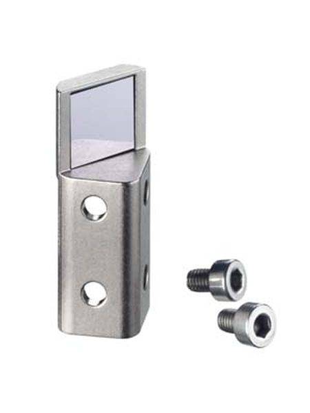 Metallwinkelverbinder mit zwei Löchern und zwei passenden Schrauben.