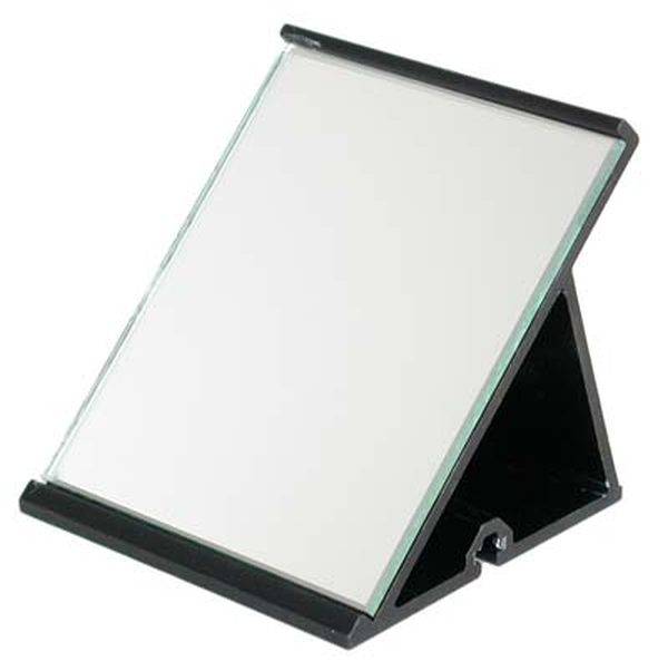 Ein verstellbarer Buchständer aus schwarzem Material mit geneigter Oberfläche, geeignet zum Halten von Büchern oder Dokumenten.