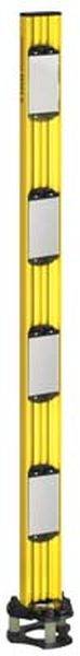 Gelber Sicherheitslichtvorhang mit mehreren Sensoren, vertikal ausgerichtet. Verwendet zur Erkennung von Objekten und zum Schutz.
