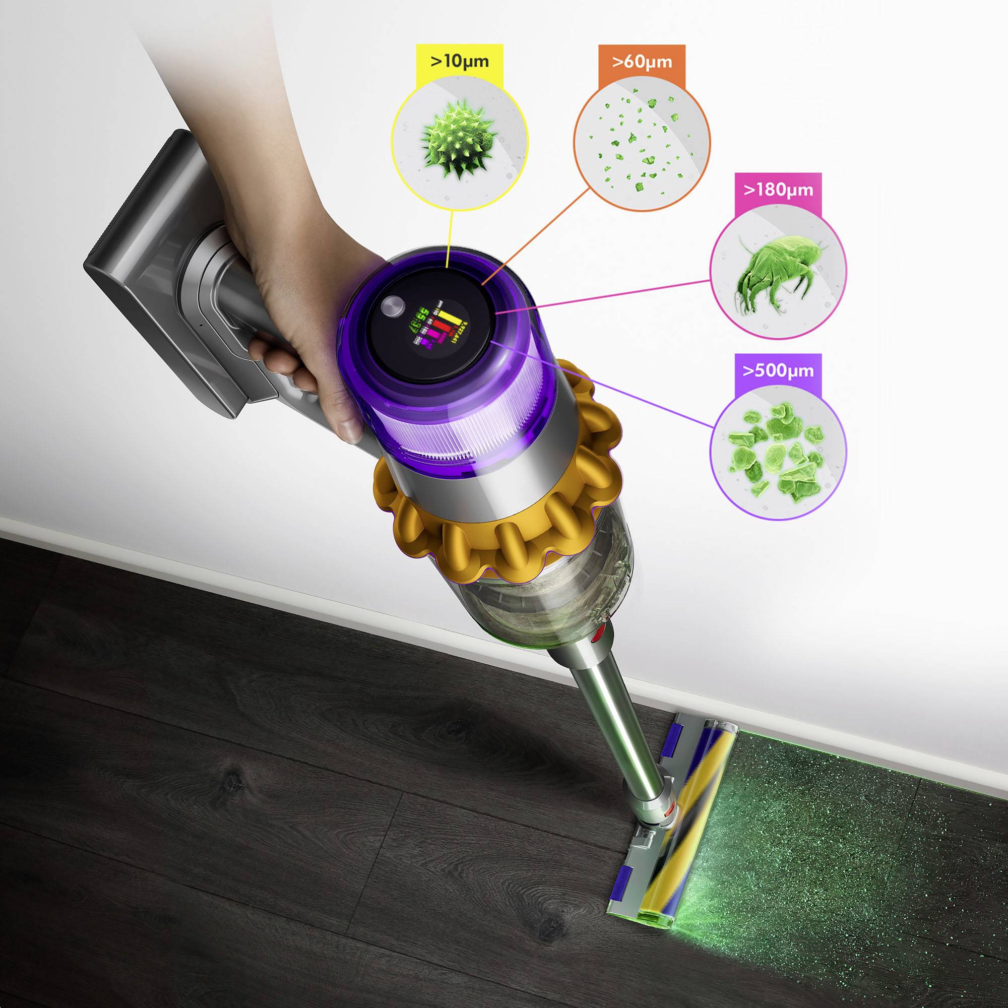 Dyson V15 Detect Absolute Nickel, Gelb 446986-01 Akku-Zyklon-Staubsauger 25.2V 230V 660W motorbetriebene Saugbürste