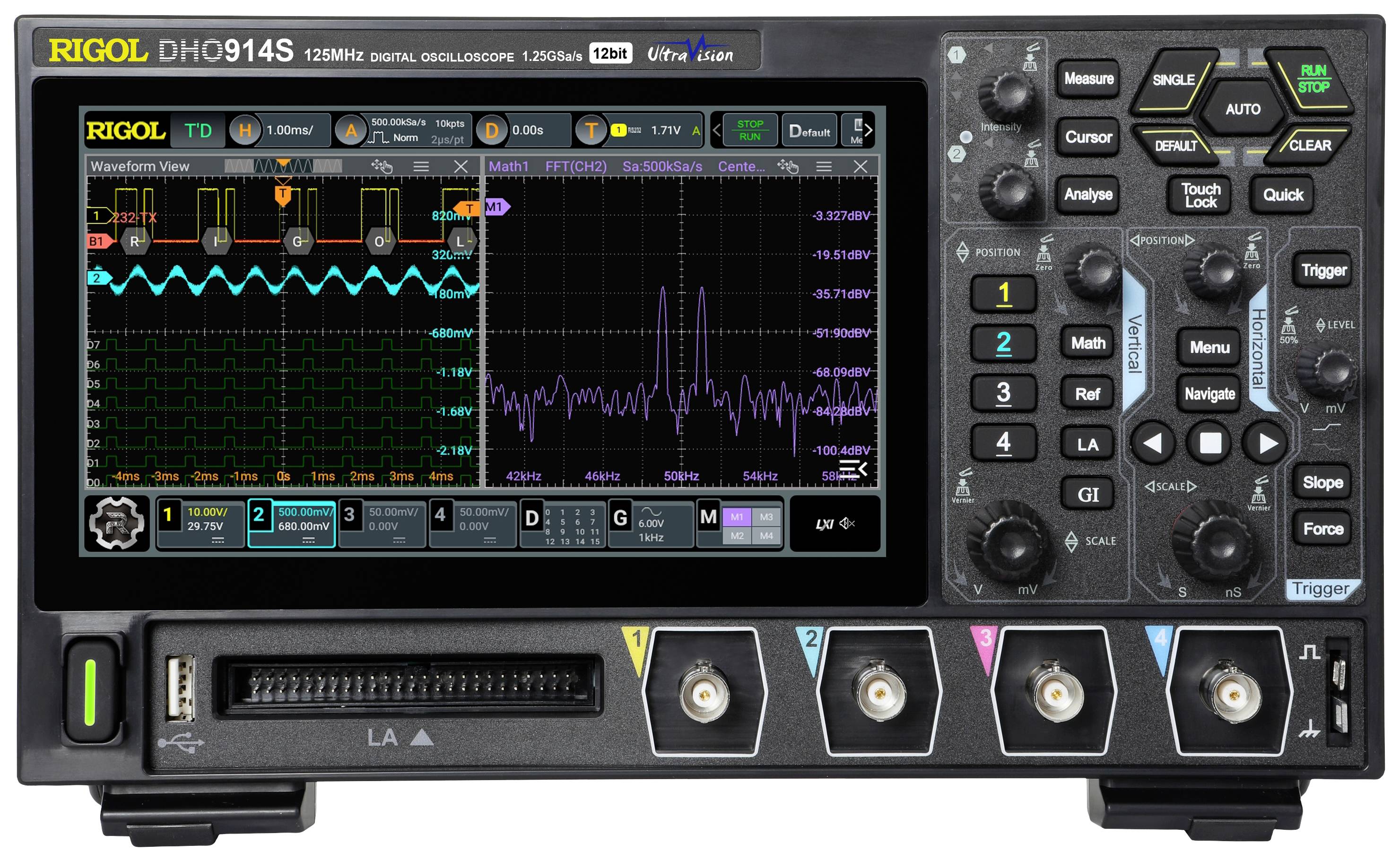 Rigol DHO914S Digital-Oszilloskop 125MHz 1.25 GSa/s 50 Mpts 12 Bit 1St.