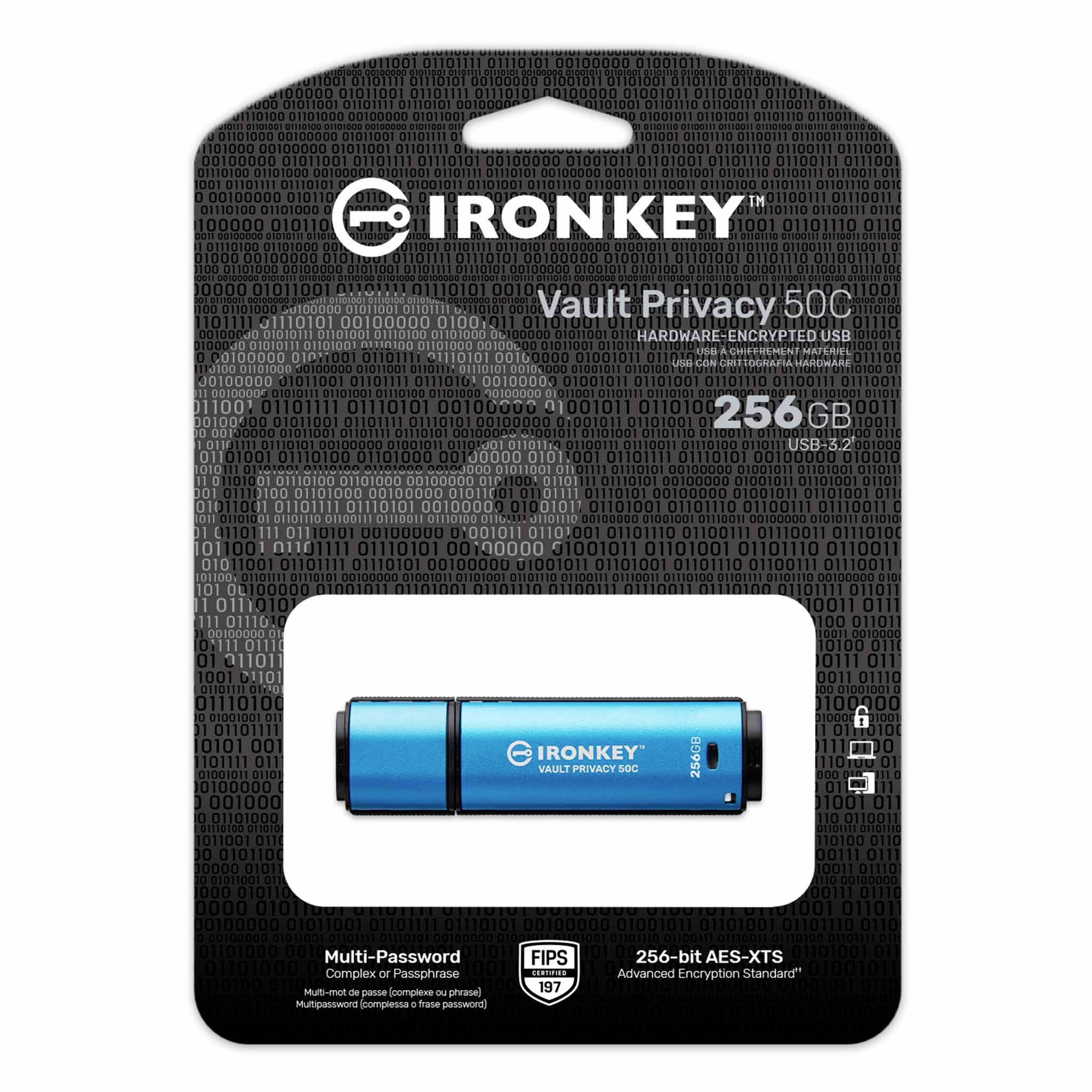 Kingston IronKey Vault Privacy 50 Series USB-Stick 256 GB Blau IKVP50C/256GB USB-C®