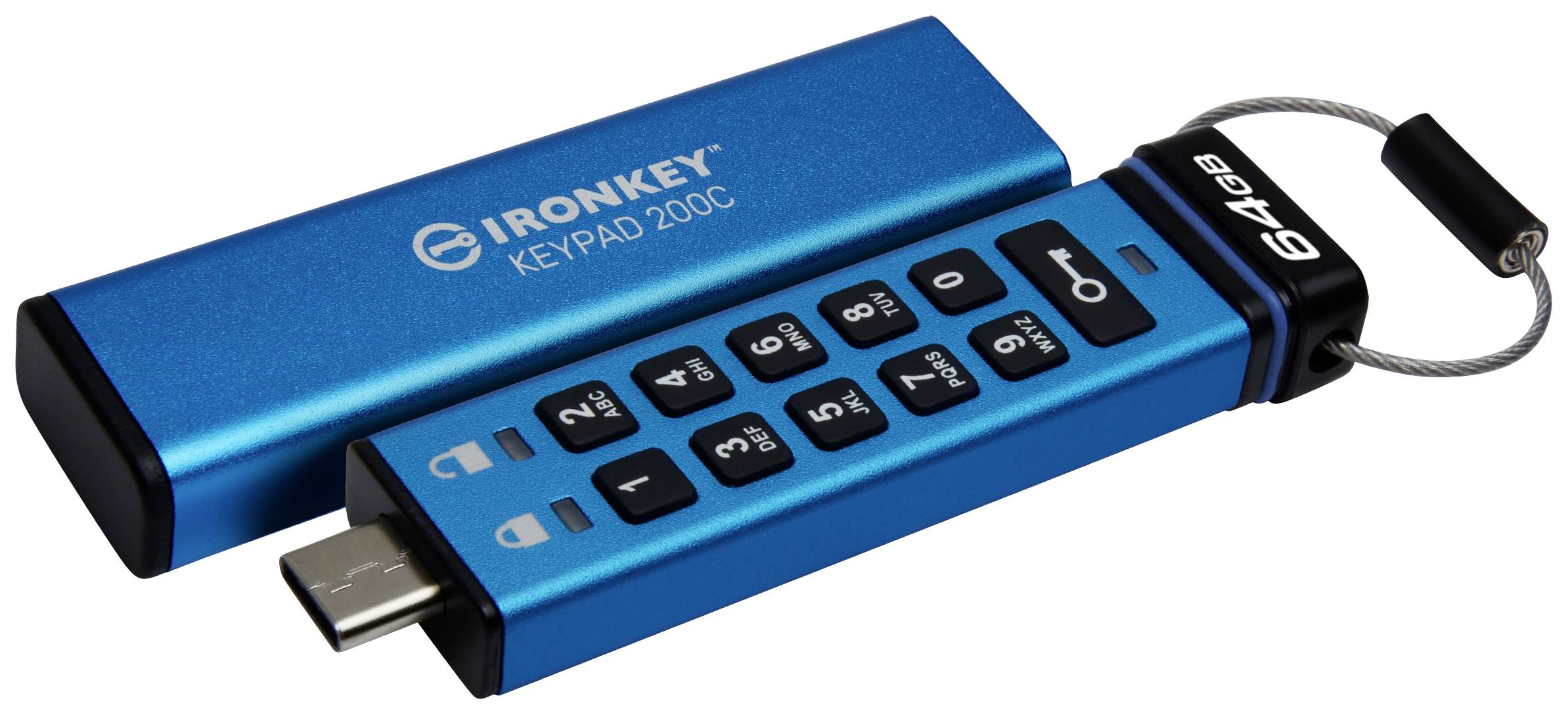 Kingston IronKey Keypad 200C USB-Stick 64GB Blau IKKP200C/64GB USB-C®