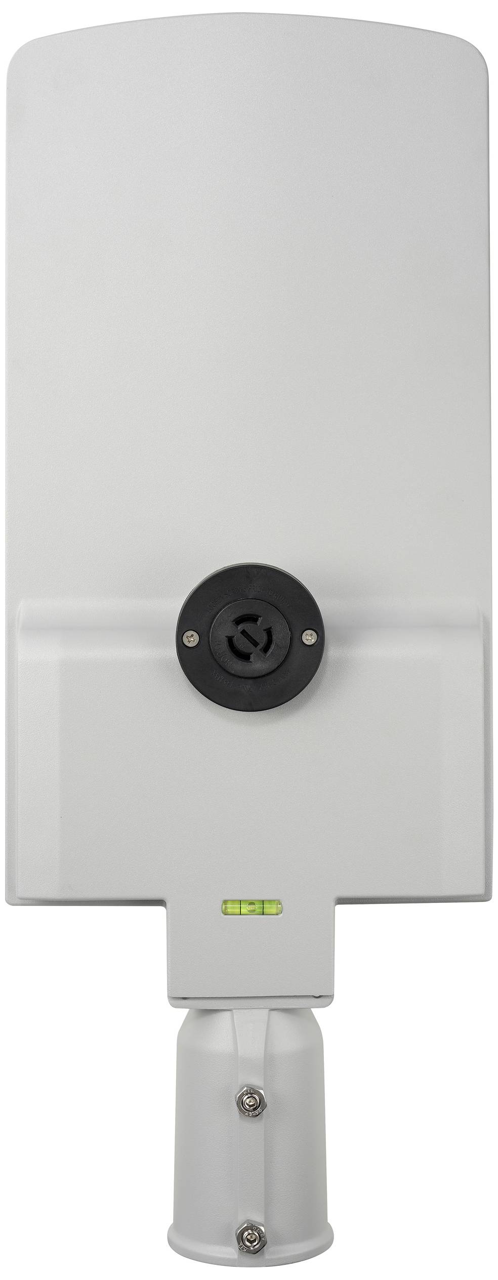 Weiße, rechteckige Antenne mit rundem Montagering in der Mitte und einem Mastbein darunter. Ideal für Außenanlagen.