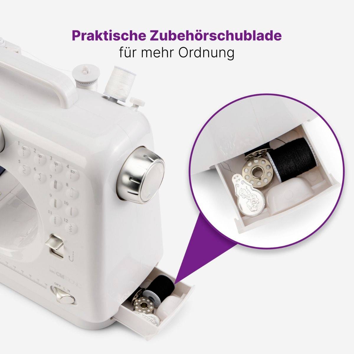 Clatronic Handnähmaschine NM 3795 Weiß, Silber