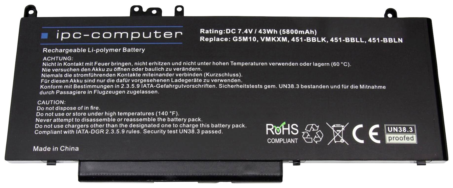 Ipc-computer Notebook-Akku G5M10 Replace 7.4V 5800 mAh Dell