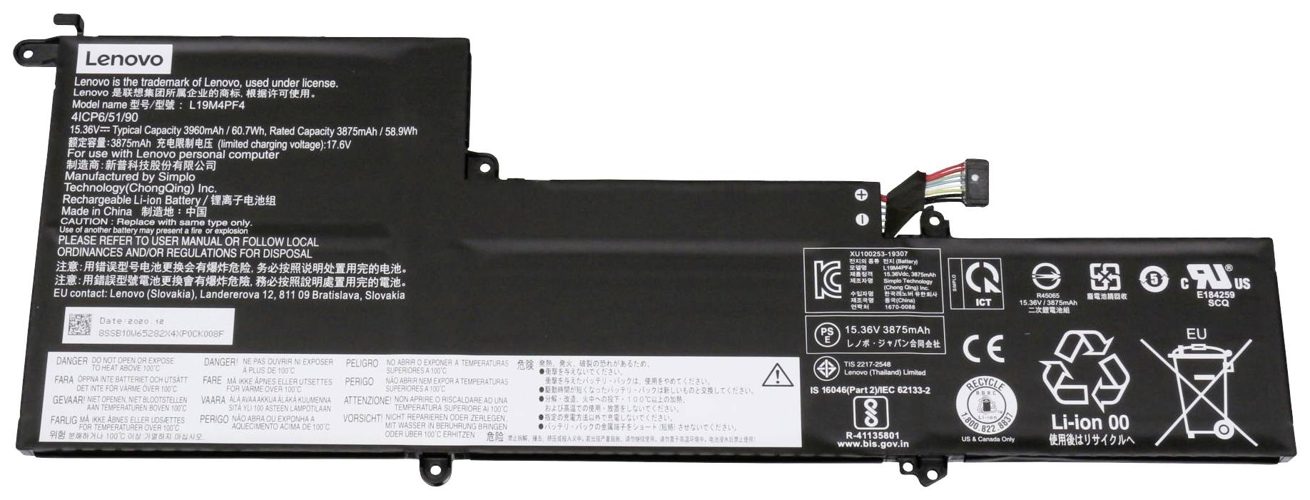 Lenovo Notebook-Akku 5B10W65276 15.36V 3950 mAh