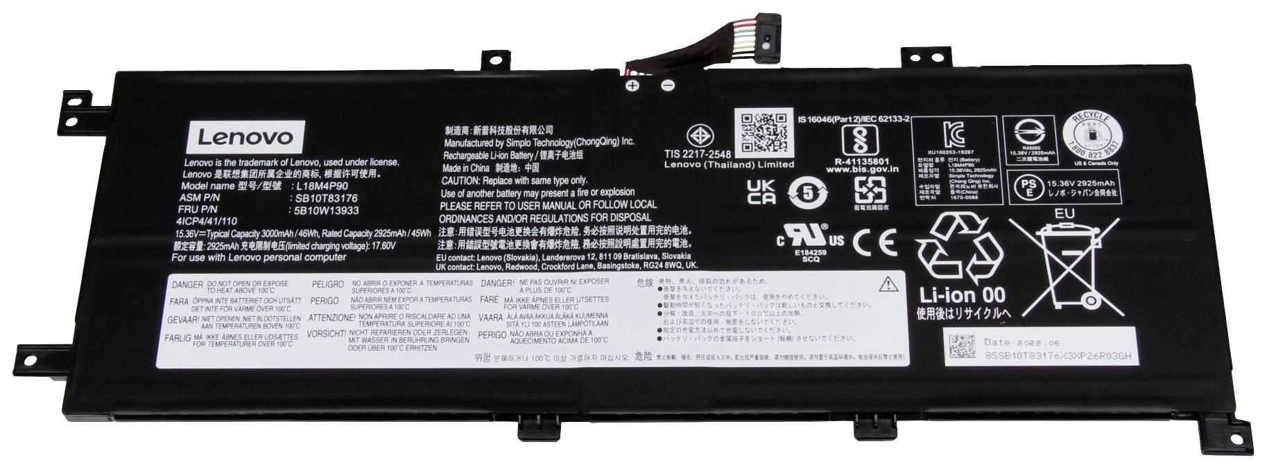 Lenovo Notebook-Akku 5B10W13933 15.36V 2980 mAh