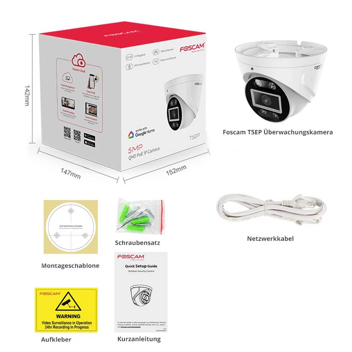 Foscam T5EP LAN IP Überwachungskamera 3072 x 1728 Pixel