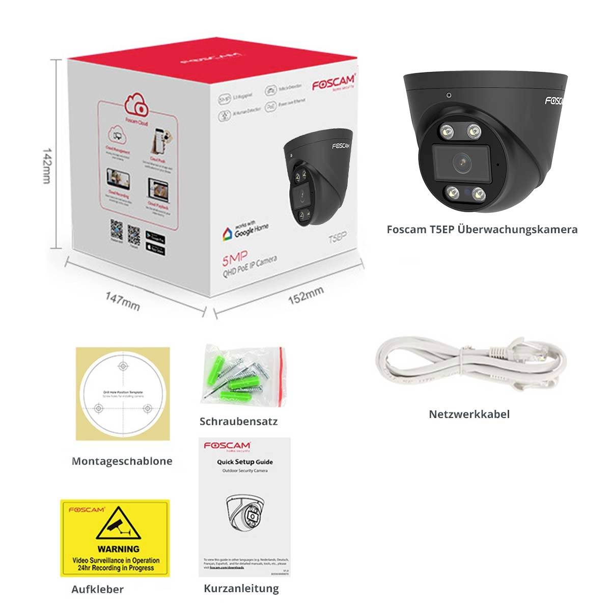 Foscam T5EP (black) LAN IP Überwachungskamera 3072 x 1728 Pixel