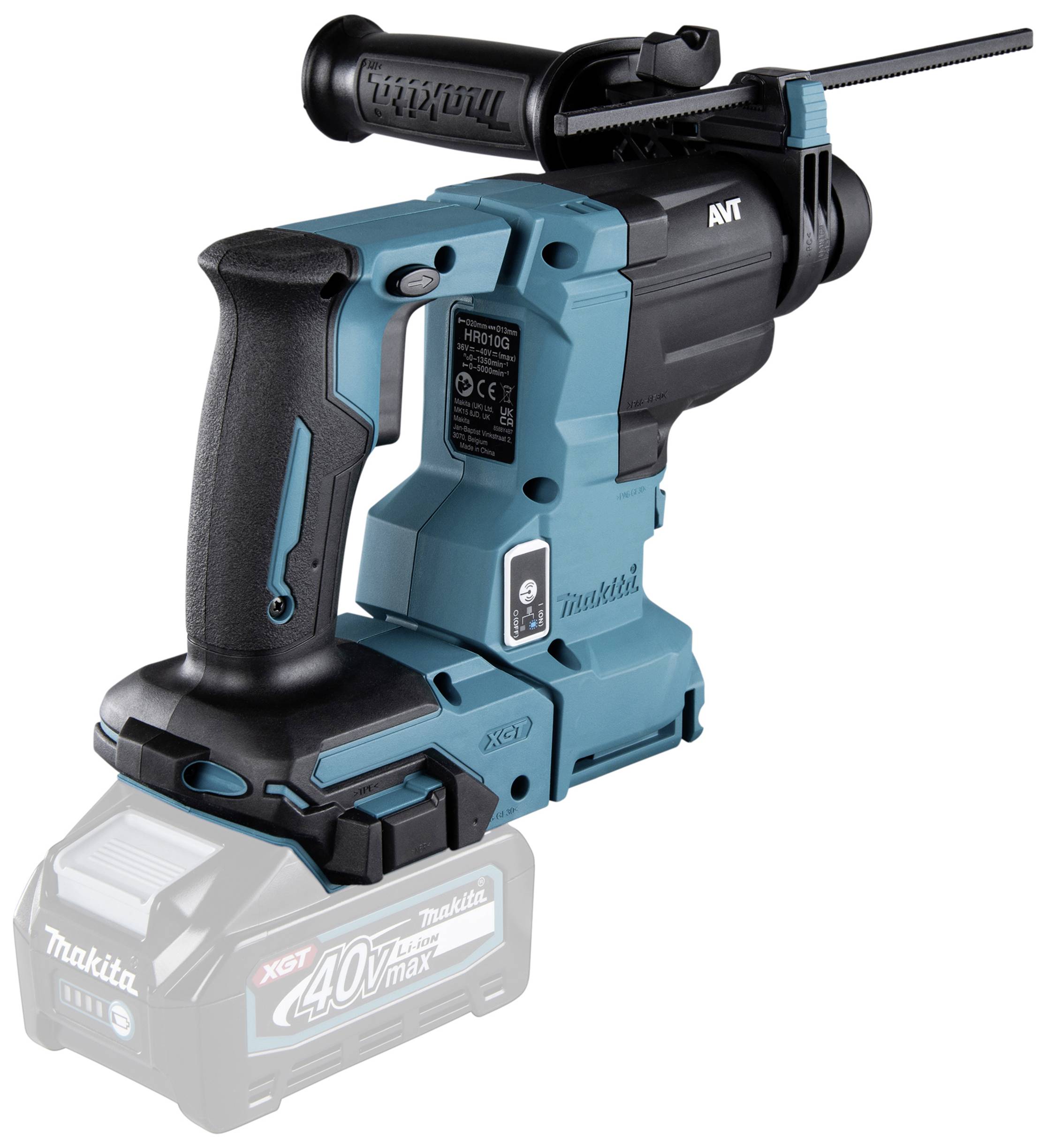 Akkubohrhammer mit ergonomischem Griff, ANTI-Vibrations-Technologie und Wechselbohrfutter. Modell in Blau und Schwarz.