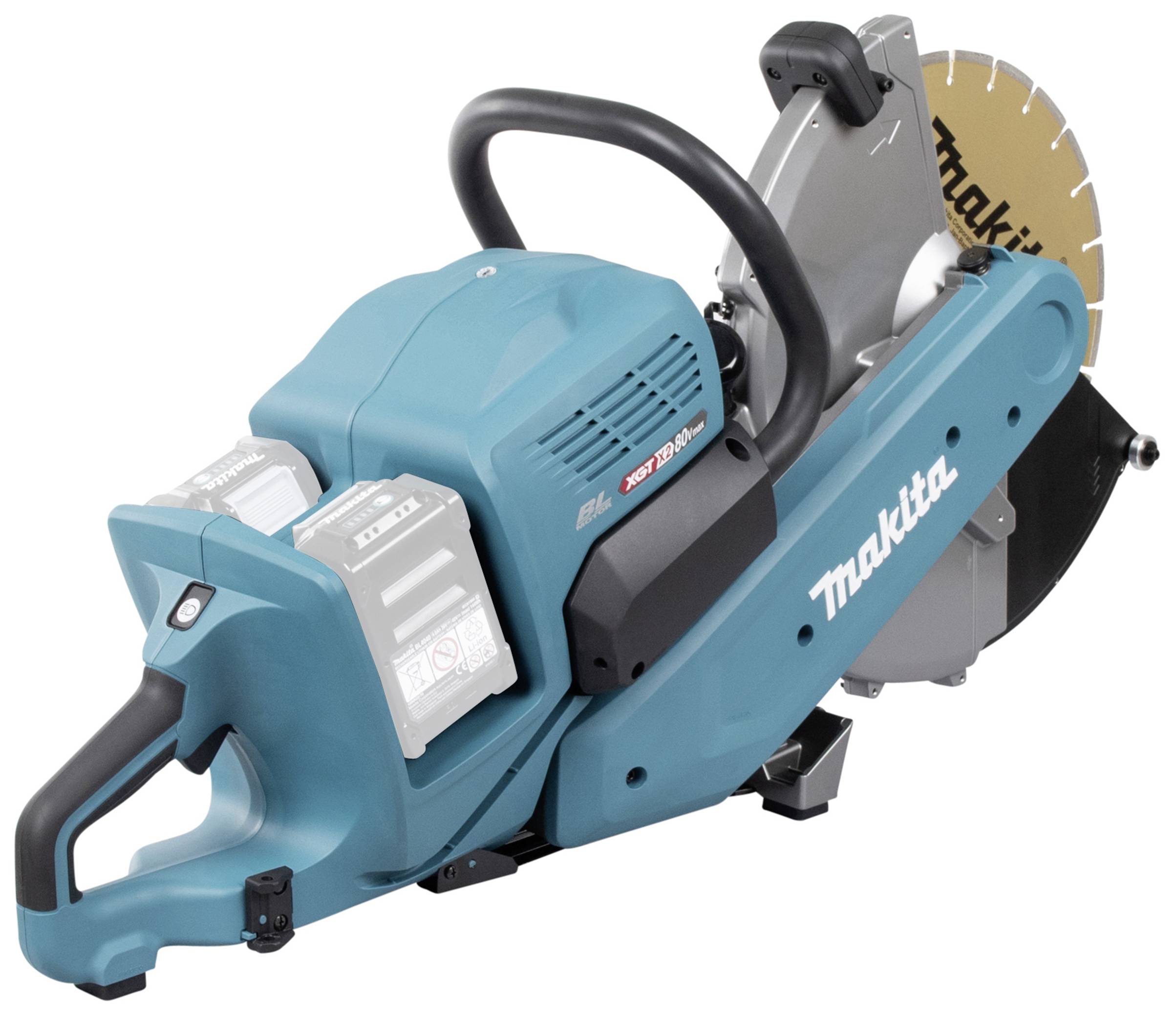 Elektro-Kreissäge in Blau mit Makita-Logo auf der Seite. Die Säge ist für präzises Schneiden von Materialien konzipiert.