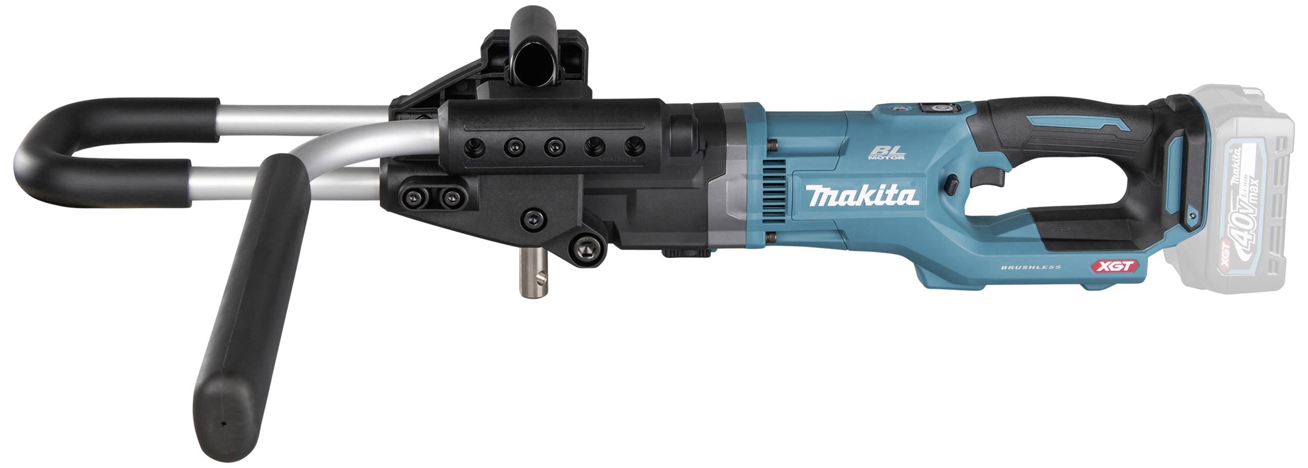 Akkubetriebener Makita-Stabverbinder mit blauem Gehäuse und schwarzem Griff. Verwendet für Stabstahl-Befestigungen auf Baustellen.