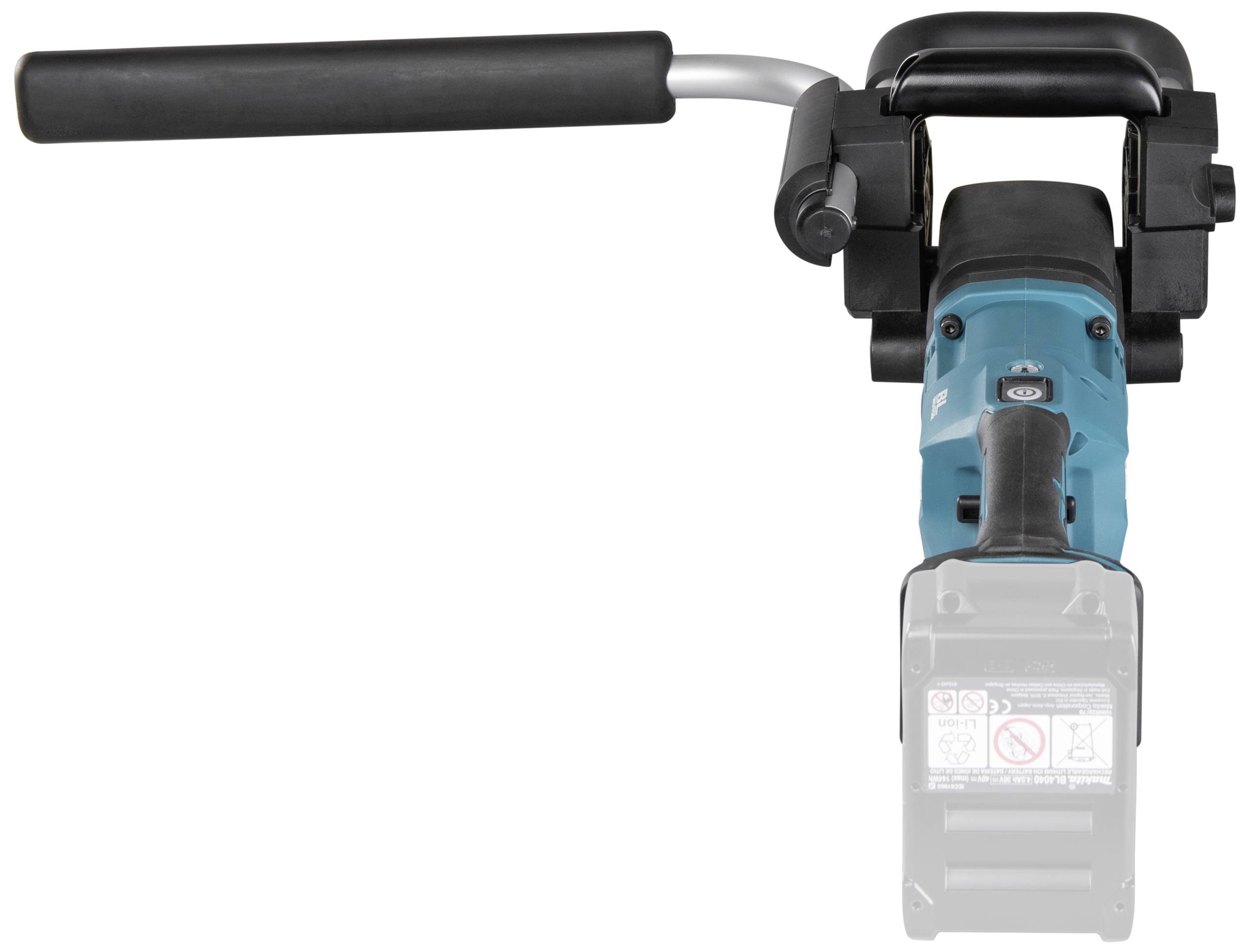 Elektrowerkzeug mit blauem Gehäuse und schwarzem Griff, vermutlich eine Schleif- oder Poliermaschine für Oberflächenbearbeitung.