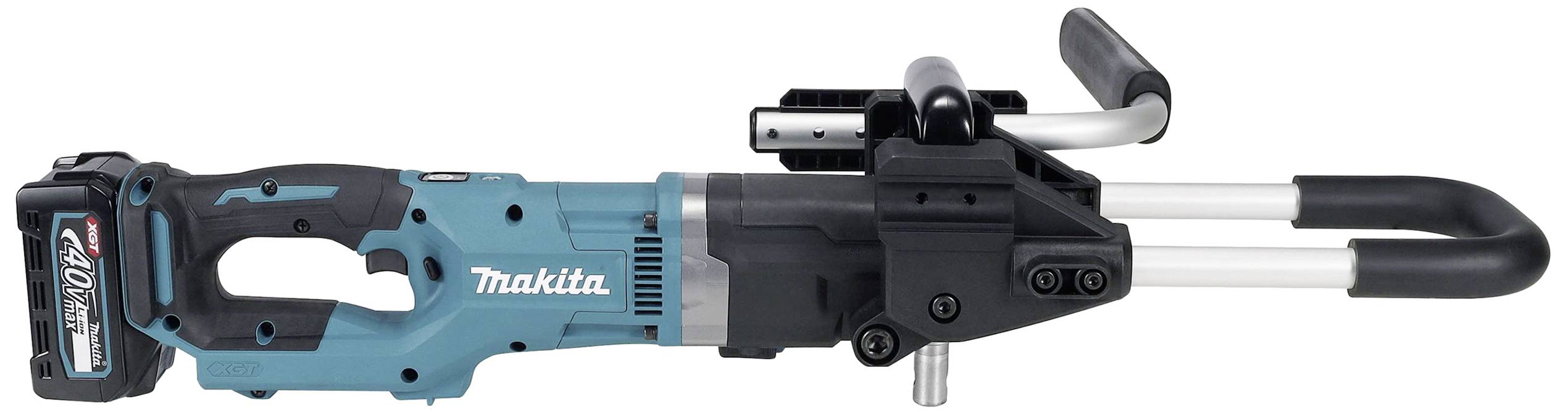 Ein kabelloser, blauer und schwarzer Rohrbieger von Makita mit integriertem Akku, geeignet für präzises Biegen von Metallrohren.