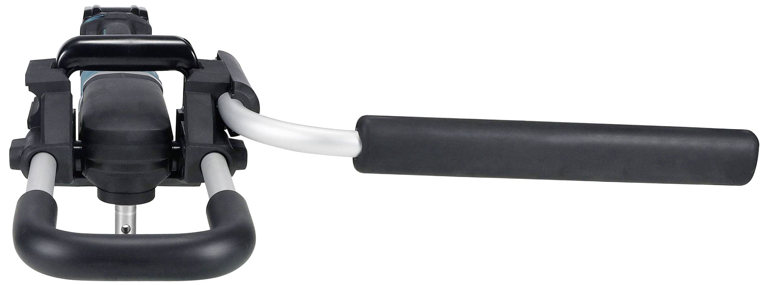 Ein schwarzer Hebel mit einem länglichen Griff, der möglicherweise Teil eines mechanischen oder sportlichen Geräts ist.