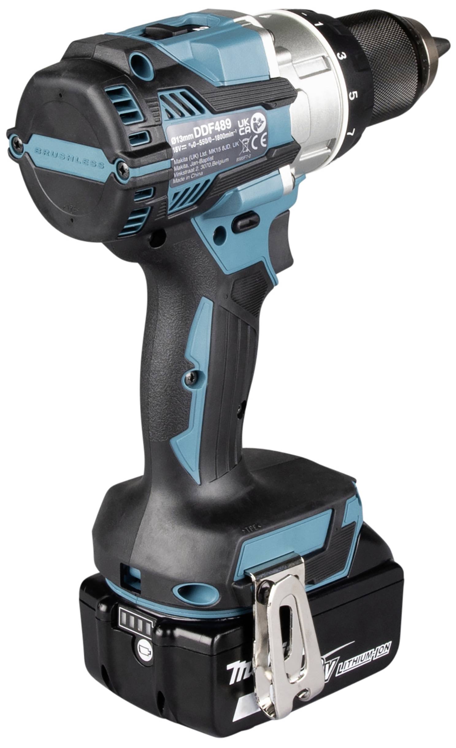 Akkubohrmaschine in Blau und Schwarz mit ergonomischem Griff und Lithium-Ionen-Akku, geeignet für DIY-Projekte und Bauarbeiten.