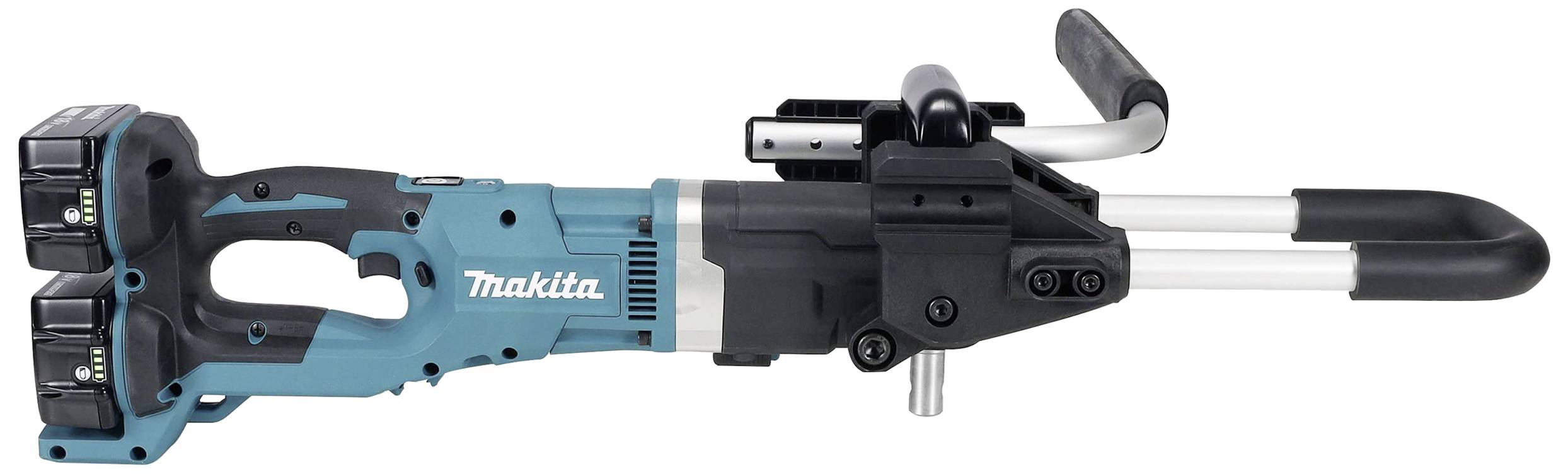 Elektrisches Bandspannwerkzeug mit zwei Akkupacks. Ideal für industrielle Anwendungen, um schwere Lasten zu sichern.