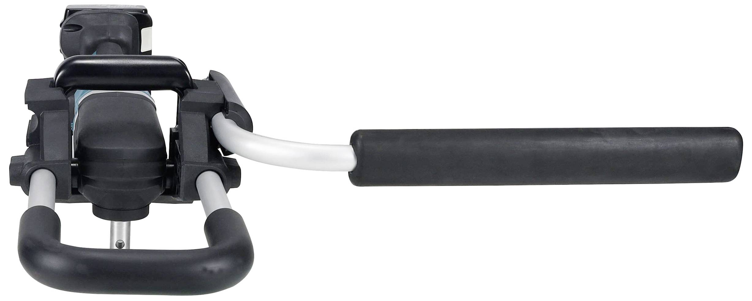 Ein schwarzes Gerät mit Griffen und einem Hebel, möglicherweise ein Teil eines Werkzeugs oder einer Vorrichtung.