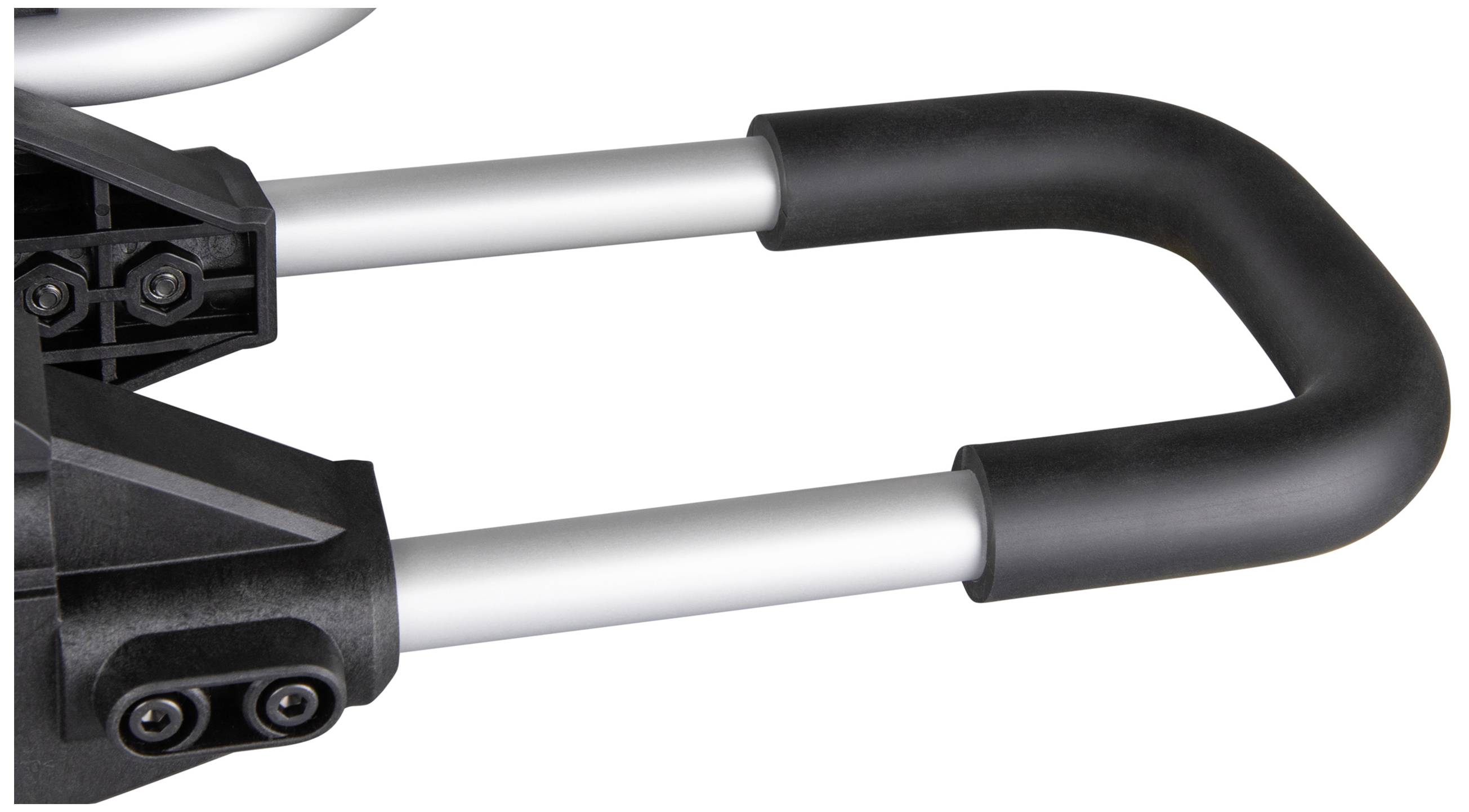 Griff eines Metallwerkzeugs mit ergonomischem, schwarzem Kunststoffüberzug. Geeignet zur sicheren Bedienung und Handhabung.