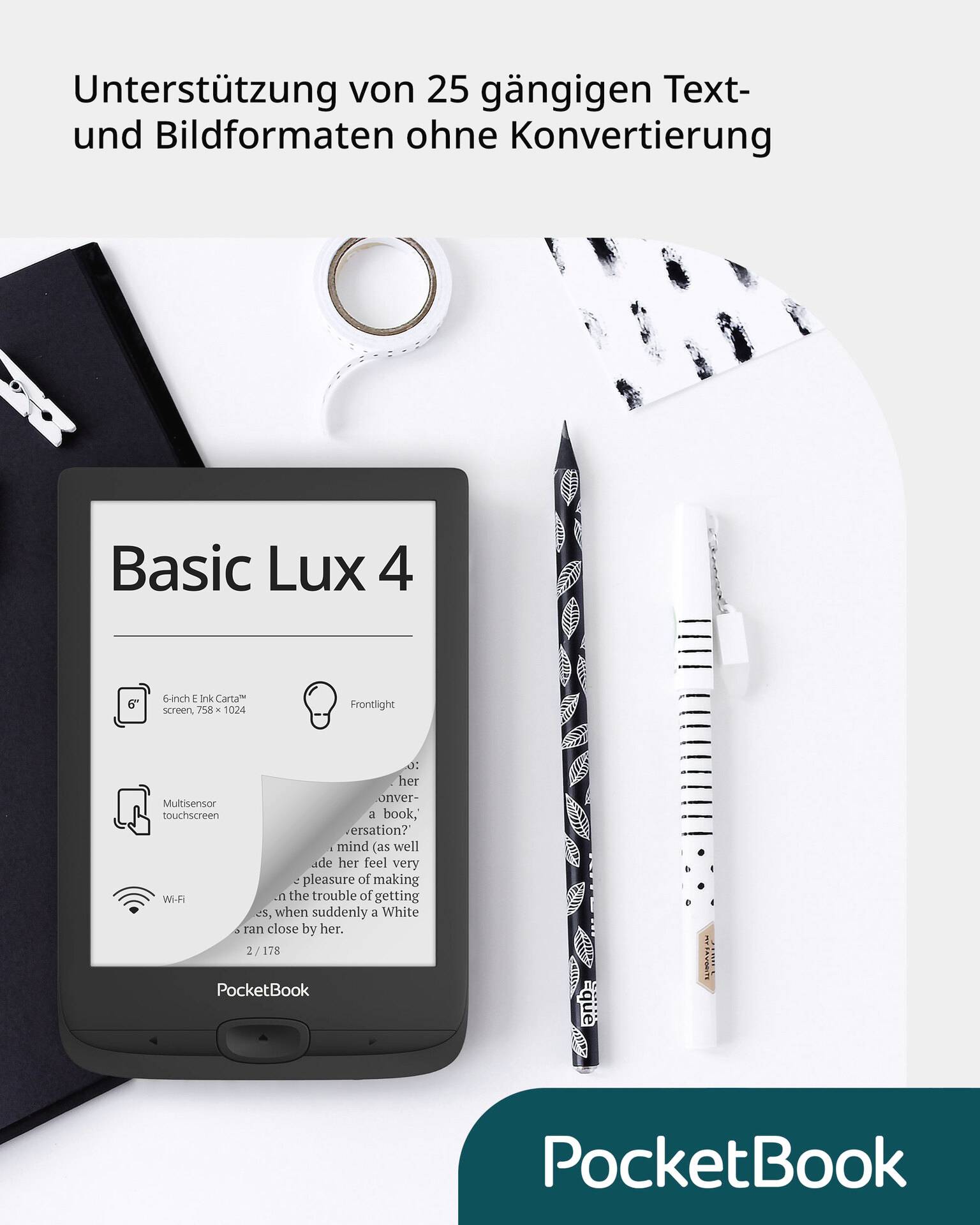 PocketBook Basic Lux 4 eBook-Reader 15.2cm (6 Zoll) Schwarz