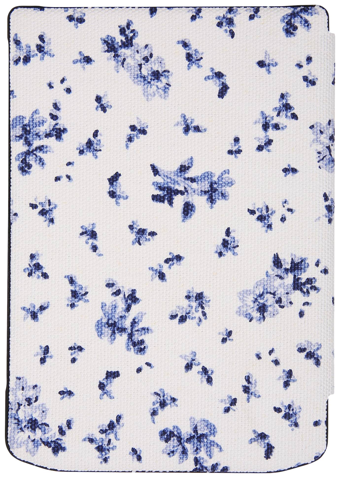 Weiße Smartphone-Hülle mit blauen Blumenmustern.