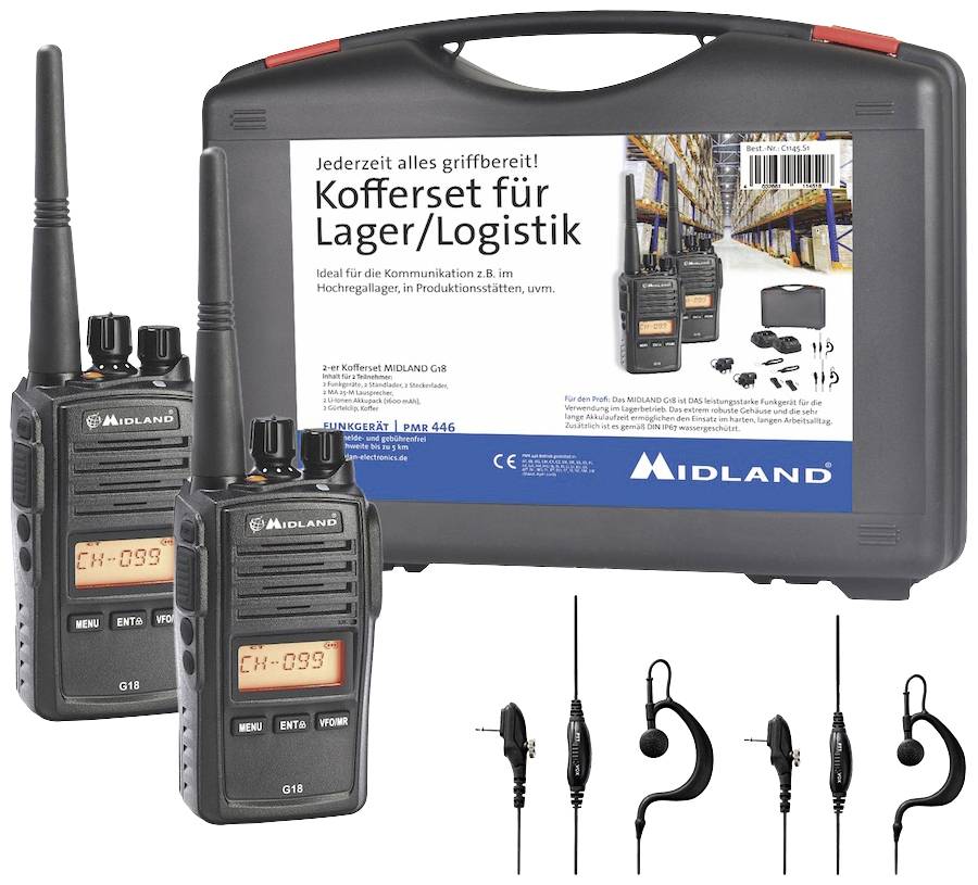Midland G18 Pro NC 2er Koffer C1145.S5 PMR-Funkgerät 2er Set