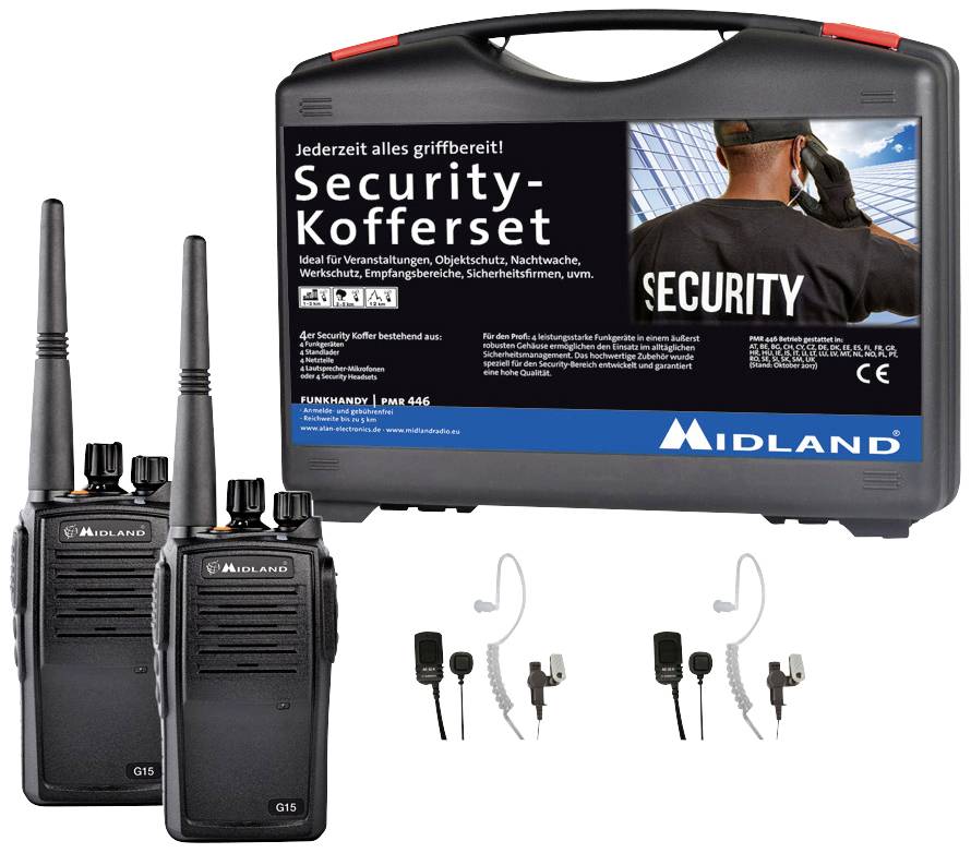 Midland G15 Pro NC PMR 2er Security-Koffer inkl. MA 31-M C1127.S2 PMR-Funkgerät 2er Set