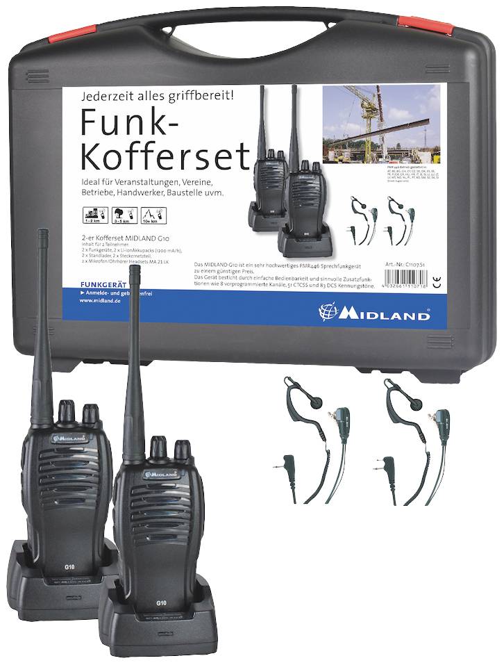 Midland G10 Pro PMR 2er Handwerker-Koffer C1107.S1 PMR-Funkgerät 2er Set