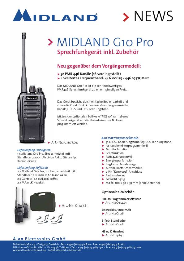 Midland G10 Pro PMR 2er Security-Koffer MA31 LK Pro C1107.S4 PMR-Funkgerät 2er Set