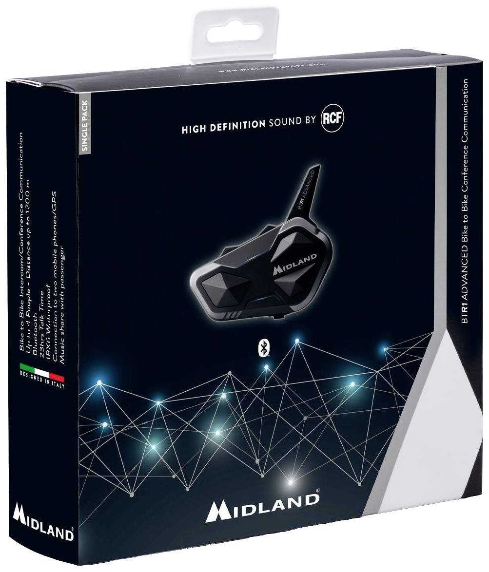 Midland C1529 BTR1 Advanced Bluetooth Kommunikation Motorrad-Funkset Passend für (Helmtyp) Integralhelm, Jethelm, Klapphelm