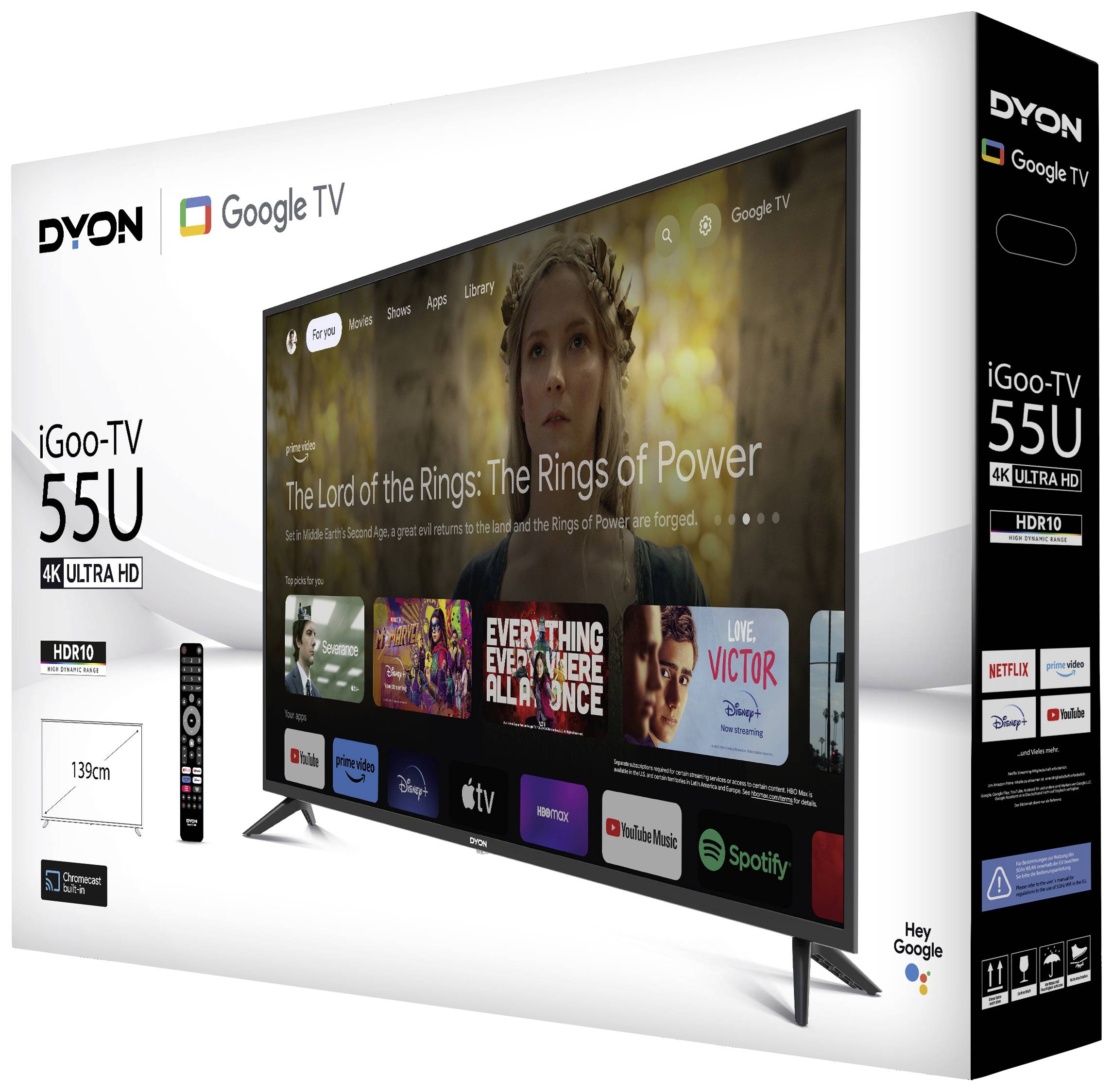 Dyon iGoo-TV 55U LED-TV 139cm 55 Zoll EEK F (A - G) UHD, Smart TV, DVB-C, DVB-S2, DVB-T2, CI+, WLAN Schwarz