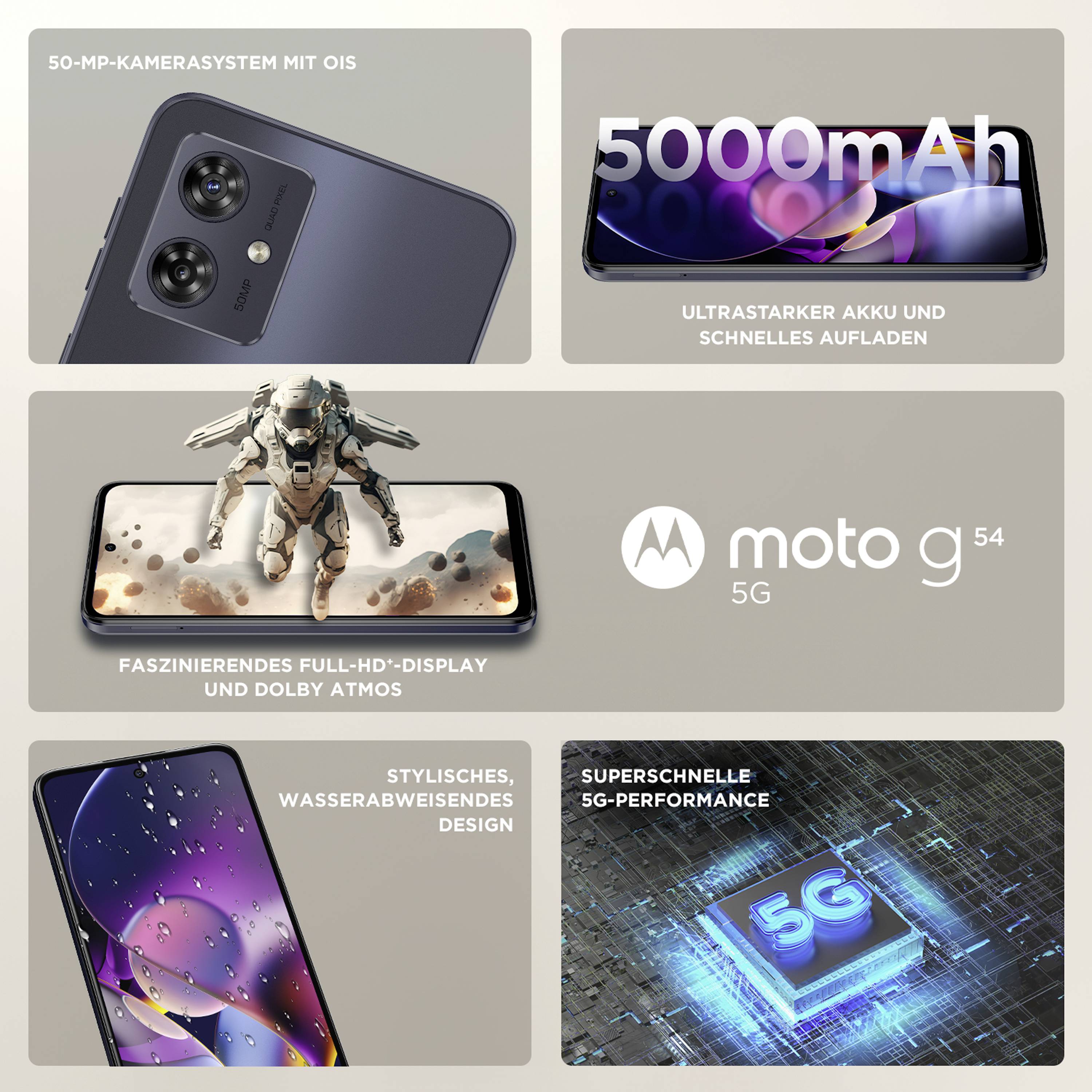 Motorola moto G54 256 GB Mitternachtsblau Smartphone