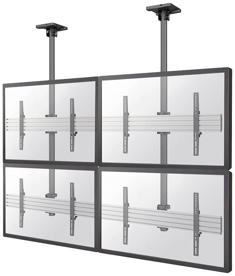 Zwei Monitore sind mit einer Deckenhalterung montiert. Jeder Halterungsträger hält zwei Bildschirme, die in einer 2x2-Anordnung installiert sind.