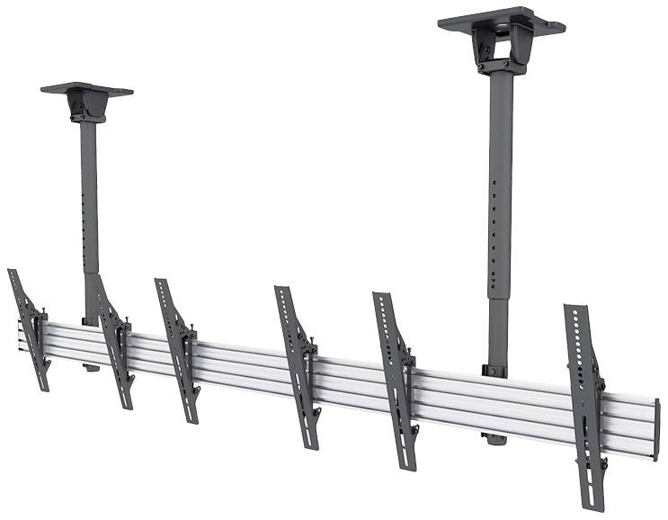 Deckenhalterungssystem mit mehreren verstellbaren Armen, geeignet für die Befestigung von Monitoren oder Displays.