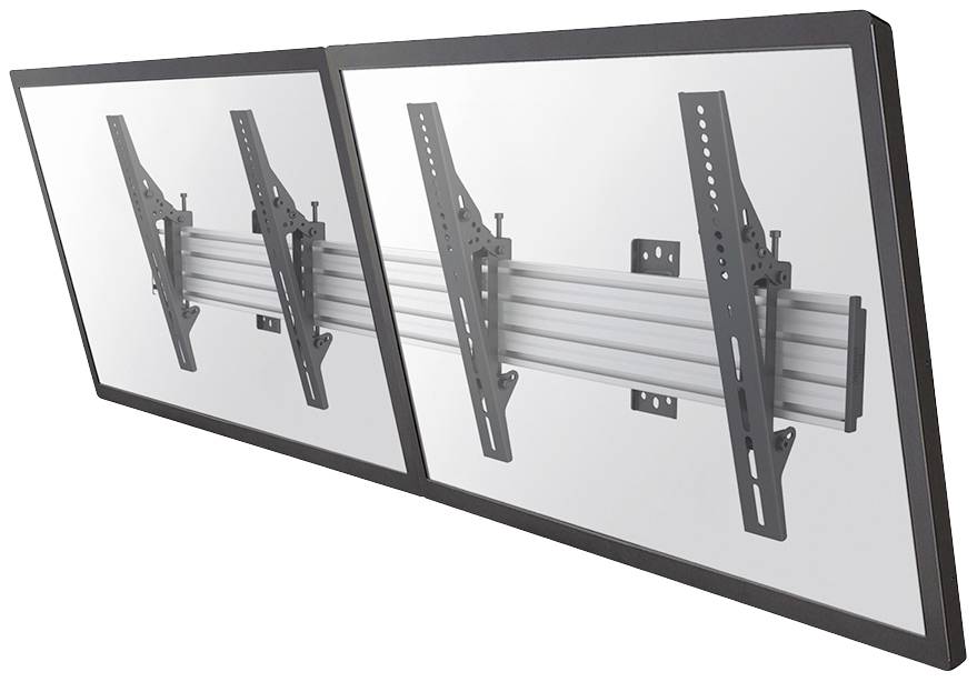 Zwei Flachbildschirme montiert an einer Halterung mit Streben, die parallel verlaufen, um die Bildschirme sicher zu befestigen.