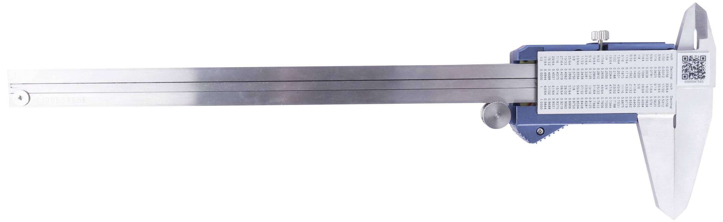 Ein digitaler Messschieber mit langem Schenkel und Skala, ideal für präzise Messungen in der Technik und im Handwerk.