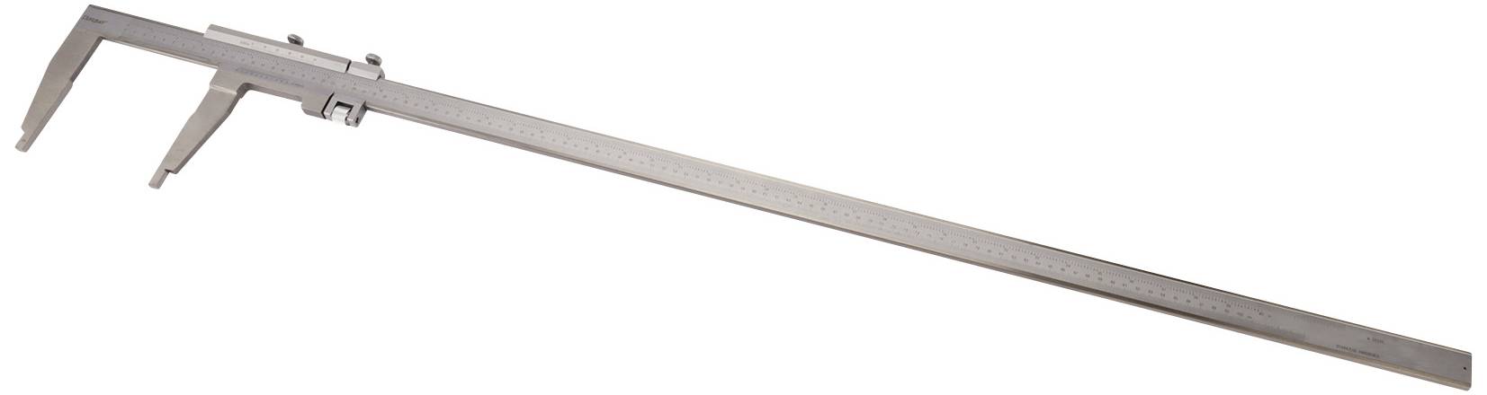 Großer Messschieber aus Metall mit Skala, geeignet für präzise Längenmessungen. Ideal für technische oder industrielle Anwendungen.