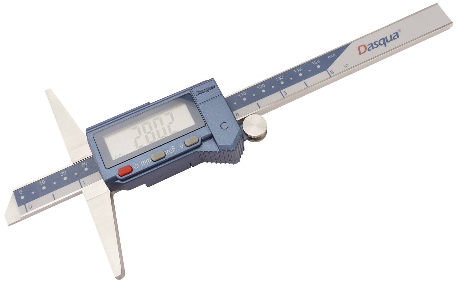 Digitaler Messschieber mit LCD-Anzeige, zeigt '20.07 mm', silber-blaue Ausführung, zur präzisen Längenmessung.