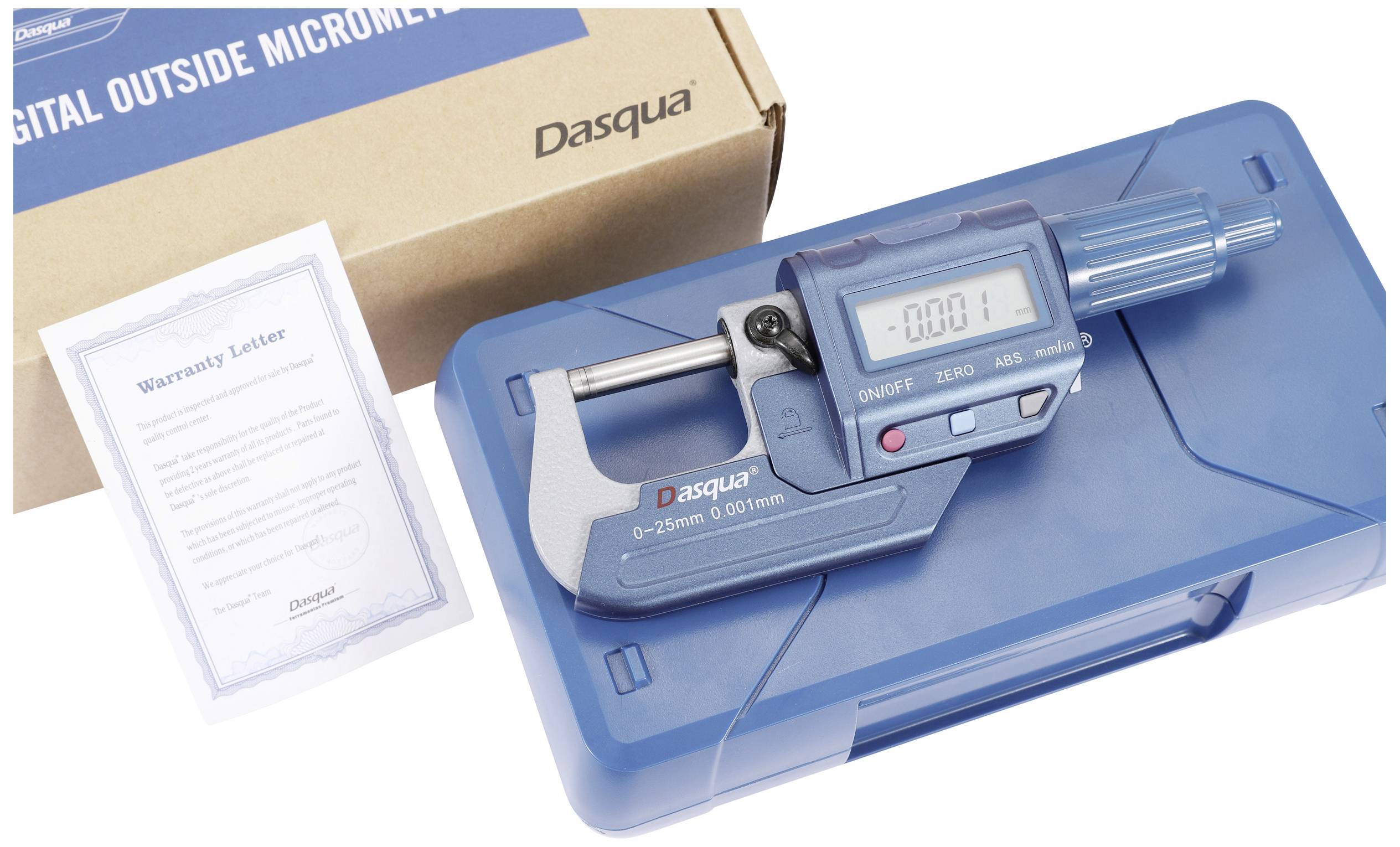 Dasqua 4230-2005 + 8511-0060 Bügelmessschraube mit digitaler Anzeige 0 - 25 mm Ablesung: 0.001 mm