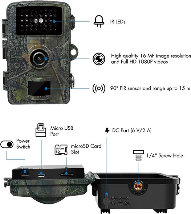 LogiLink WC0065 Wildkamera Black LEDs, Tonaufzeichnung Camouflage Grün, Camouflage Braun