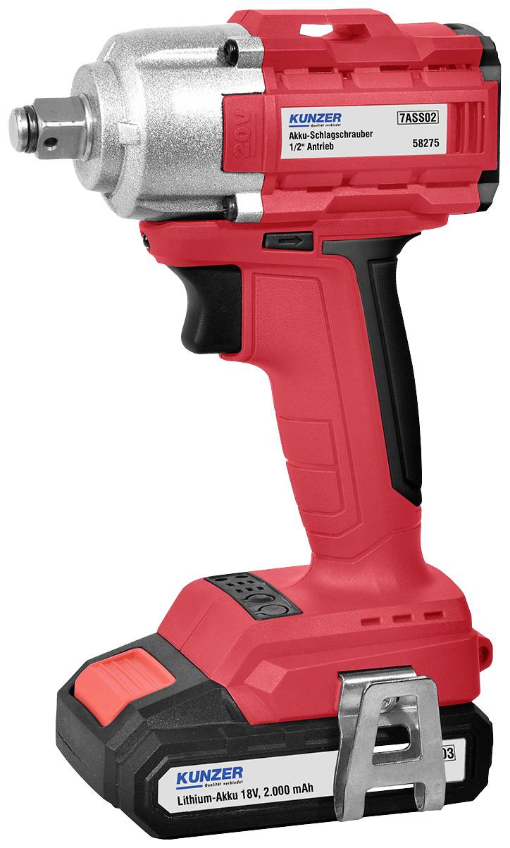Kunzer 7ASS02 Akku-Schlagschrauber 450 Nm 18V Anzahl mitgelieferte Akkus 1 2.0Ah Li-Ion inkl. Akku, inkl. Ladegerät, inkl. Koffer