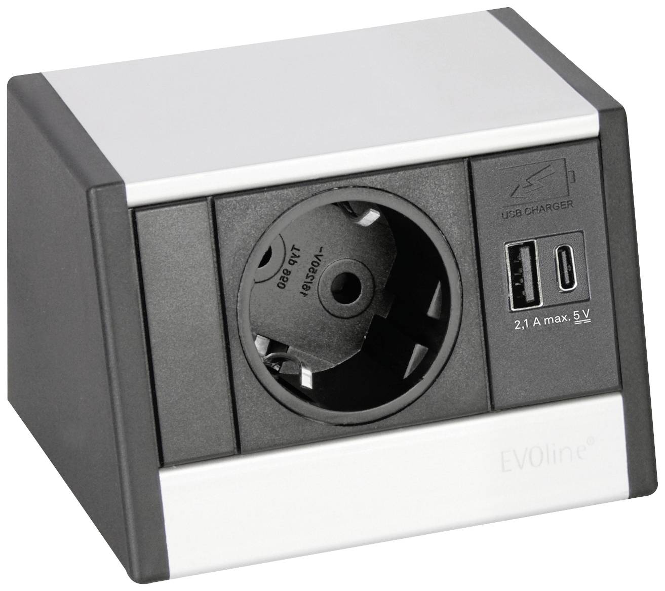EVOline 1598 0001 5400 Tischsteckdose Schwarz, Silber ohne Stecker
