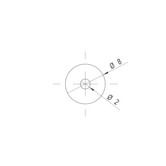 Technische Zeichnung eines Kreises, markiert mit 'Ø 8' für den äußeren Durchmesser und 'Ø 2' für den inneren Durchmesser.